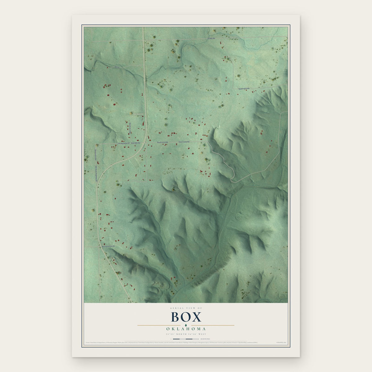 Box, Oklahoma map print, the full design