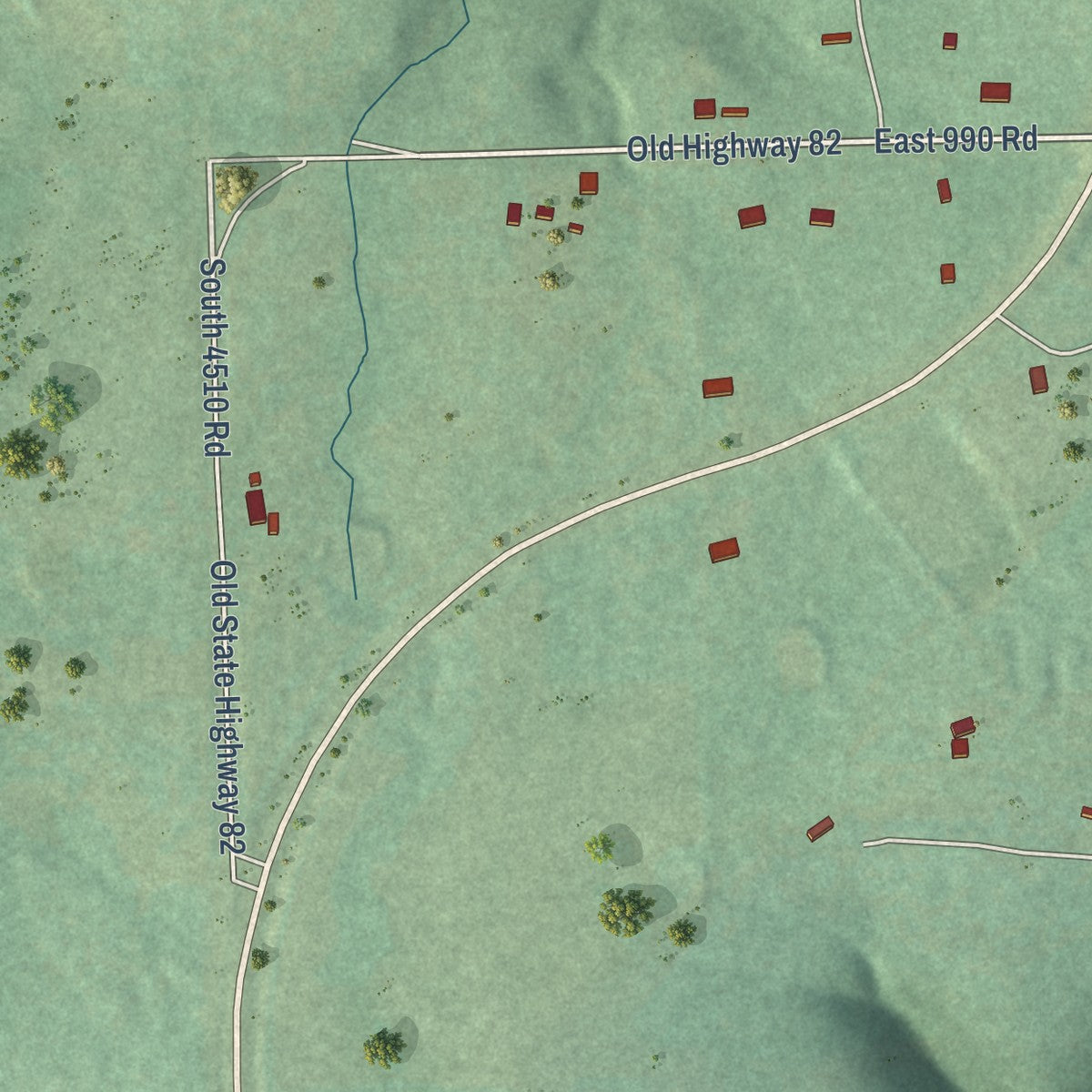 Close-up of the map of Box, Oklahoma print showing street and building detail