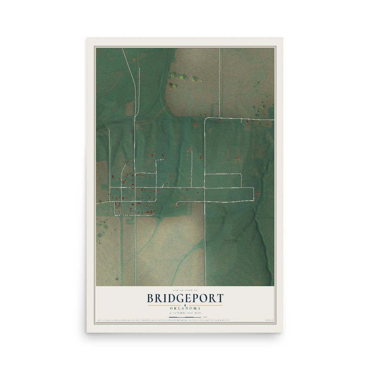 Map of Bridgeport, Oklahoma, 12 x 18 inch unframed archival matte print
