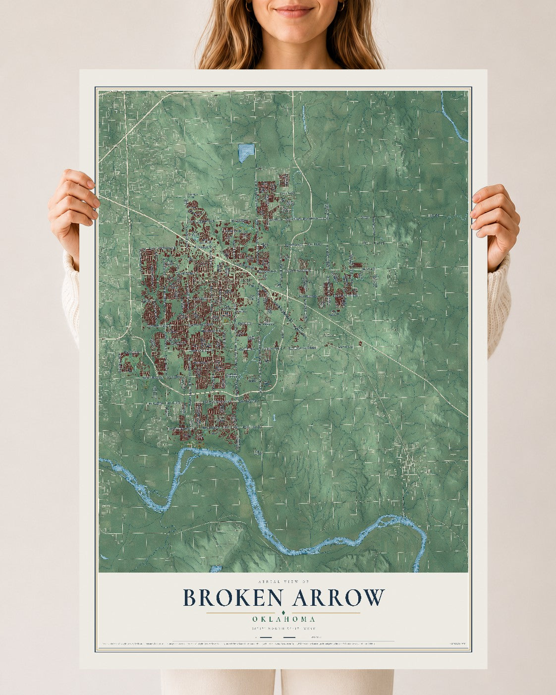 Map of Broken Arrow, Oklahoma, 24 x 36 inch unframed archival matte print