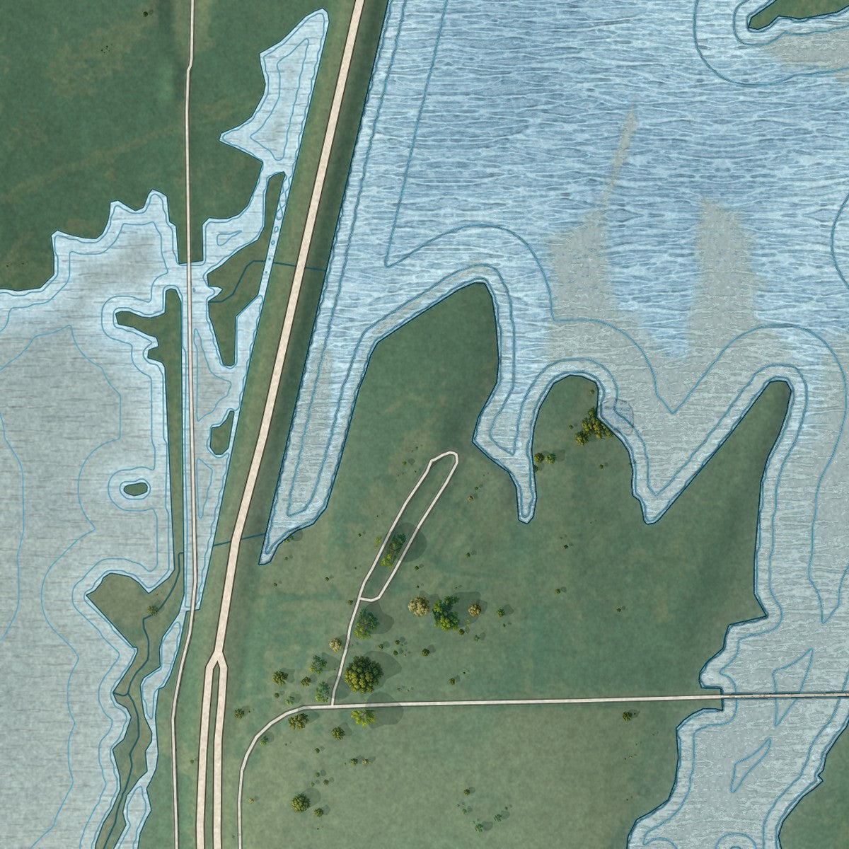 Close-up of the map of Bug Tussle, Oklahoma print showing street and building detail