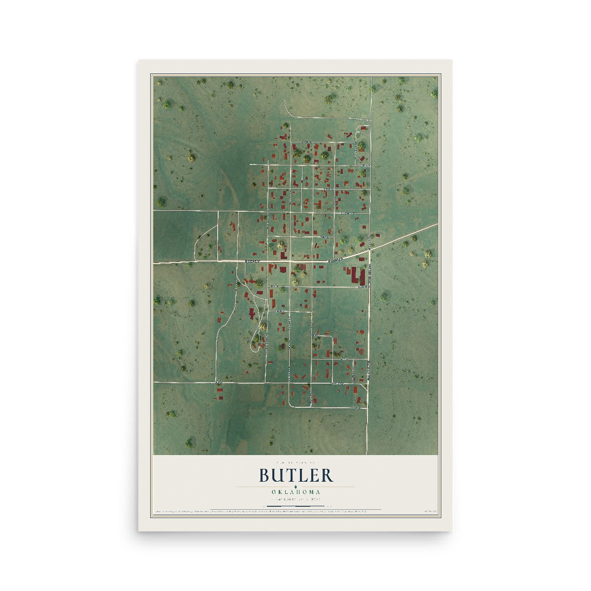 Map of Butler, Oklahoma, 12 x 18 inch unframed archival matte print