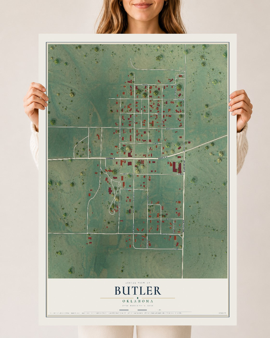 Map of Butler, Oklahoma, 24 x 36 inch unframed archival matte print