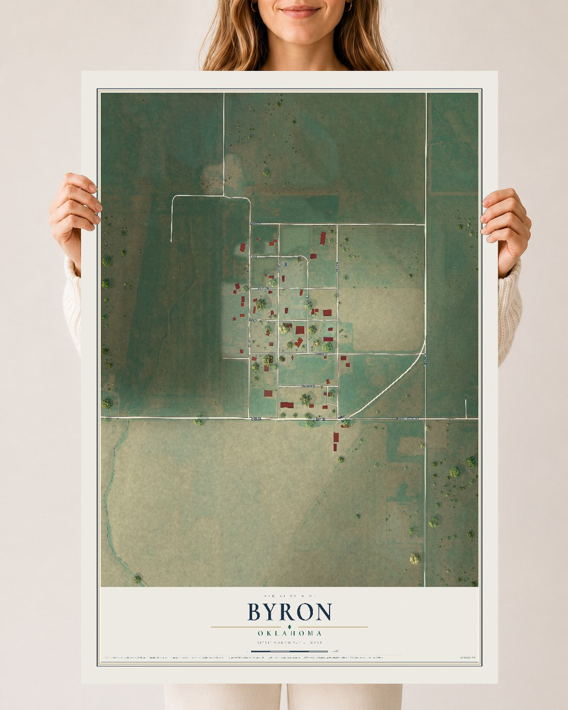 Map of Byron, Oklahoma, 24 x 36 inch unframed archival matte print