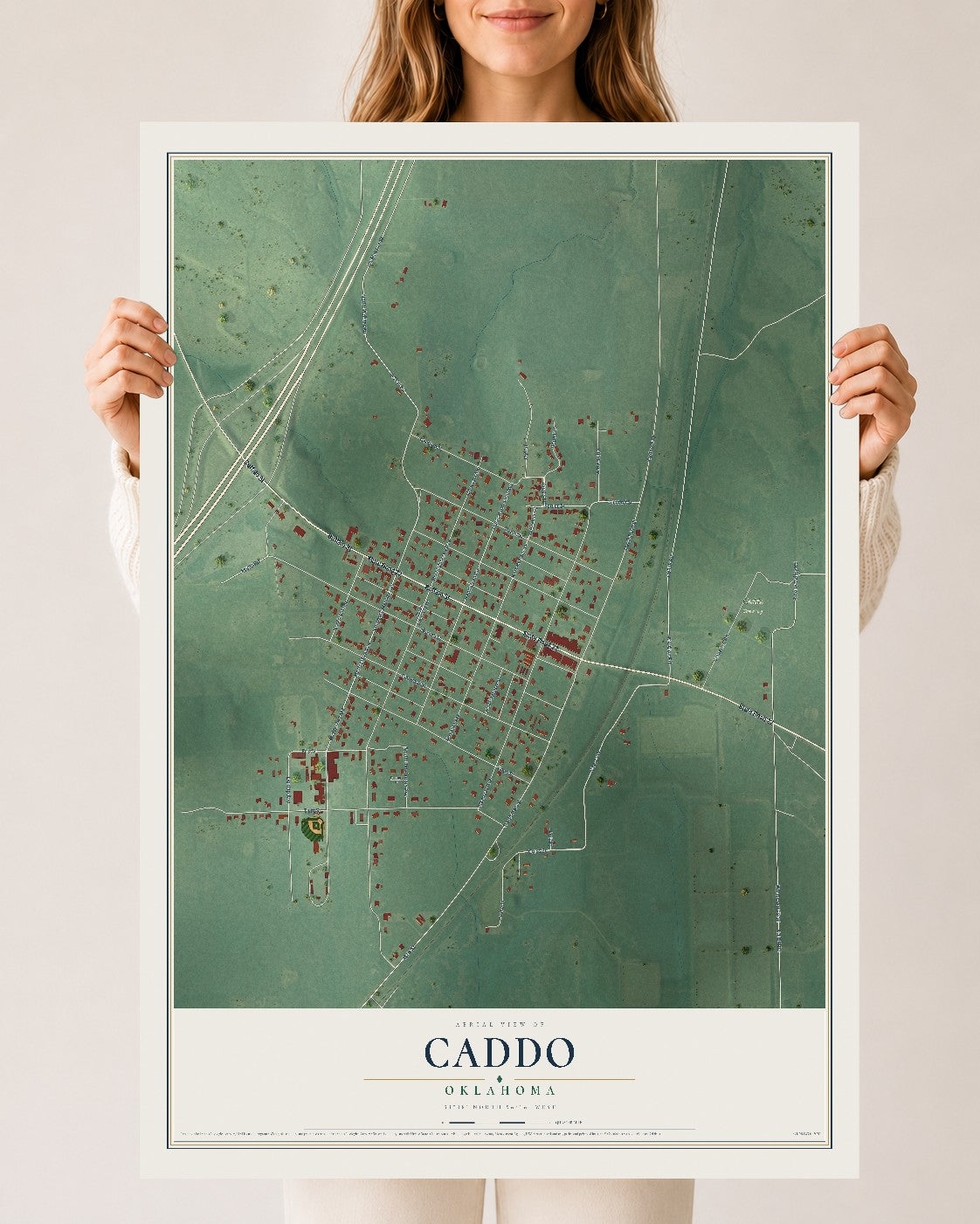 Map of Caddo, Oklahoma, 24 x 36 inch unframed archival matte print