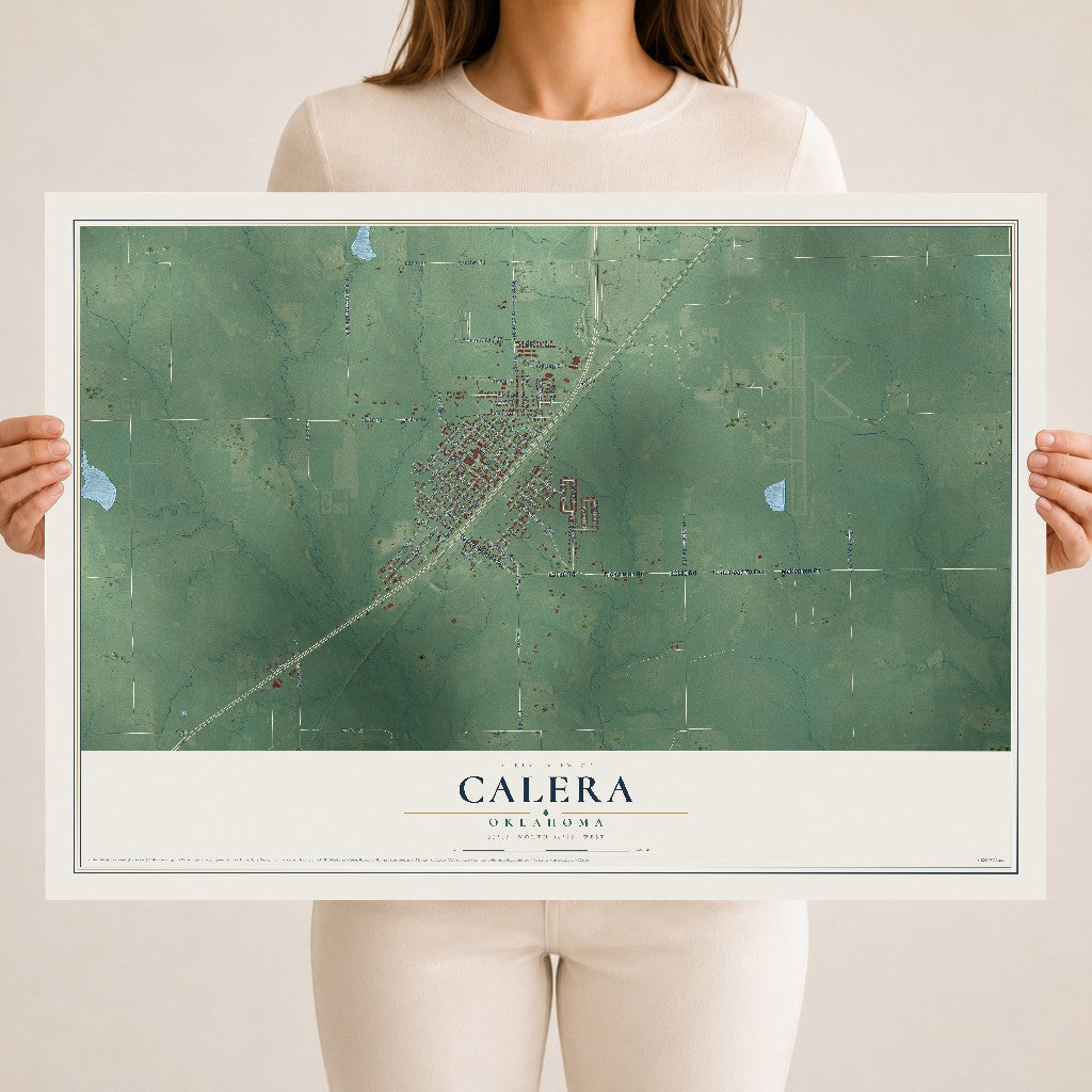 Map of Calera, Oklahoma, 18 x 24 inch unframed archival matte print