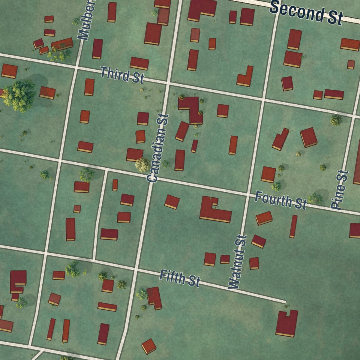 Close-up of the map of Calvin, Oklahoma print showing street and building detail