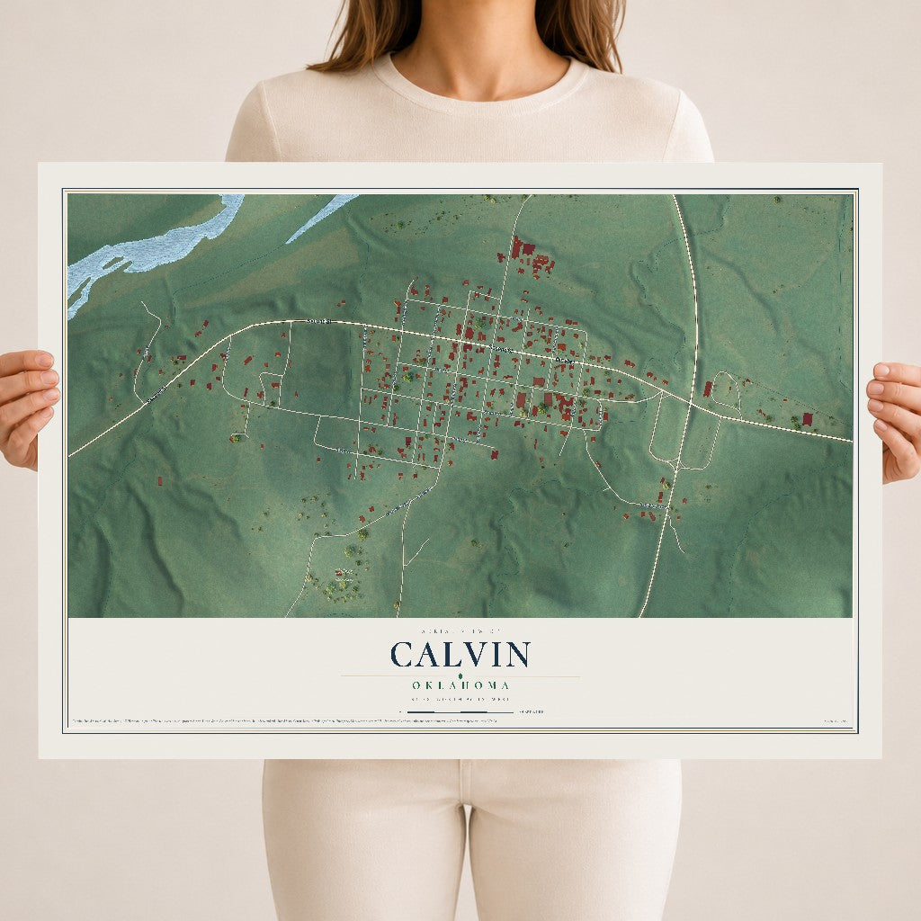 Map of Calvin, Oklahoma, 18 x 24 inch unframed archival matte print