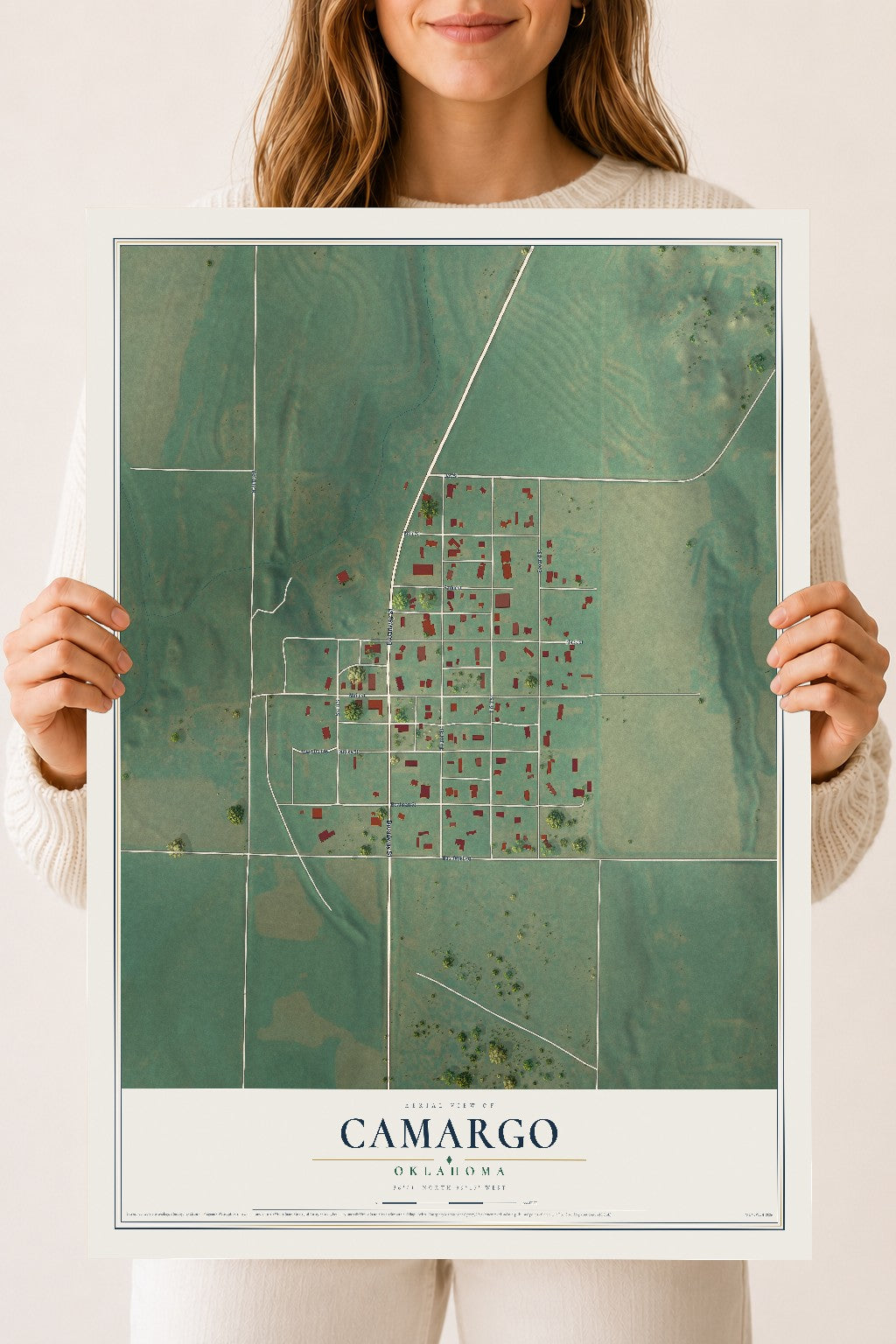Map of Camargo, Oklahoma, 18 x 24 inch unframed archival matte print