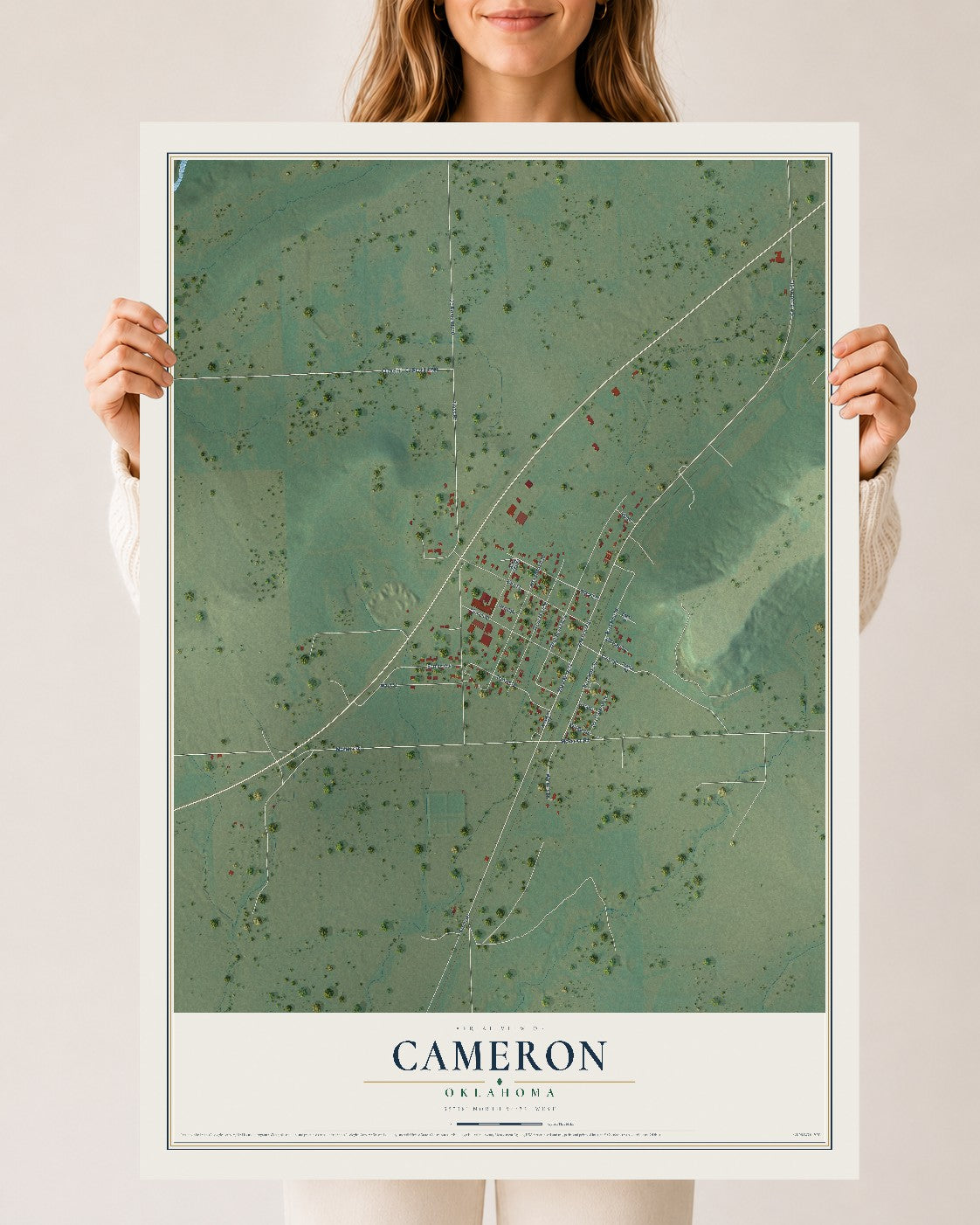 Map of Cameron, Oklahoma, 24 x 36 inch unframed archival matte print