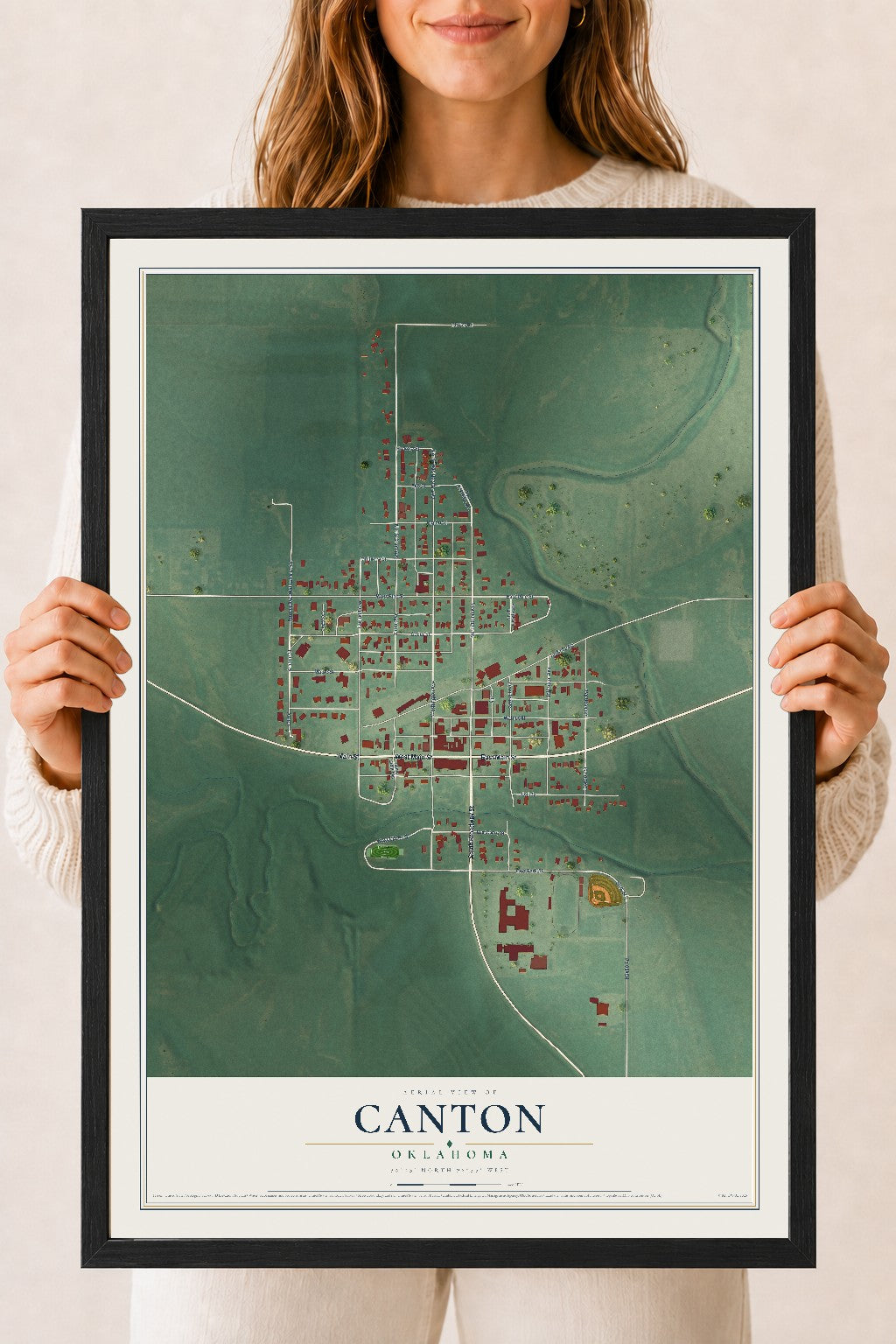 Map of Canton, Oklahoma, 18 x 24 inch print in a black wood frame