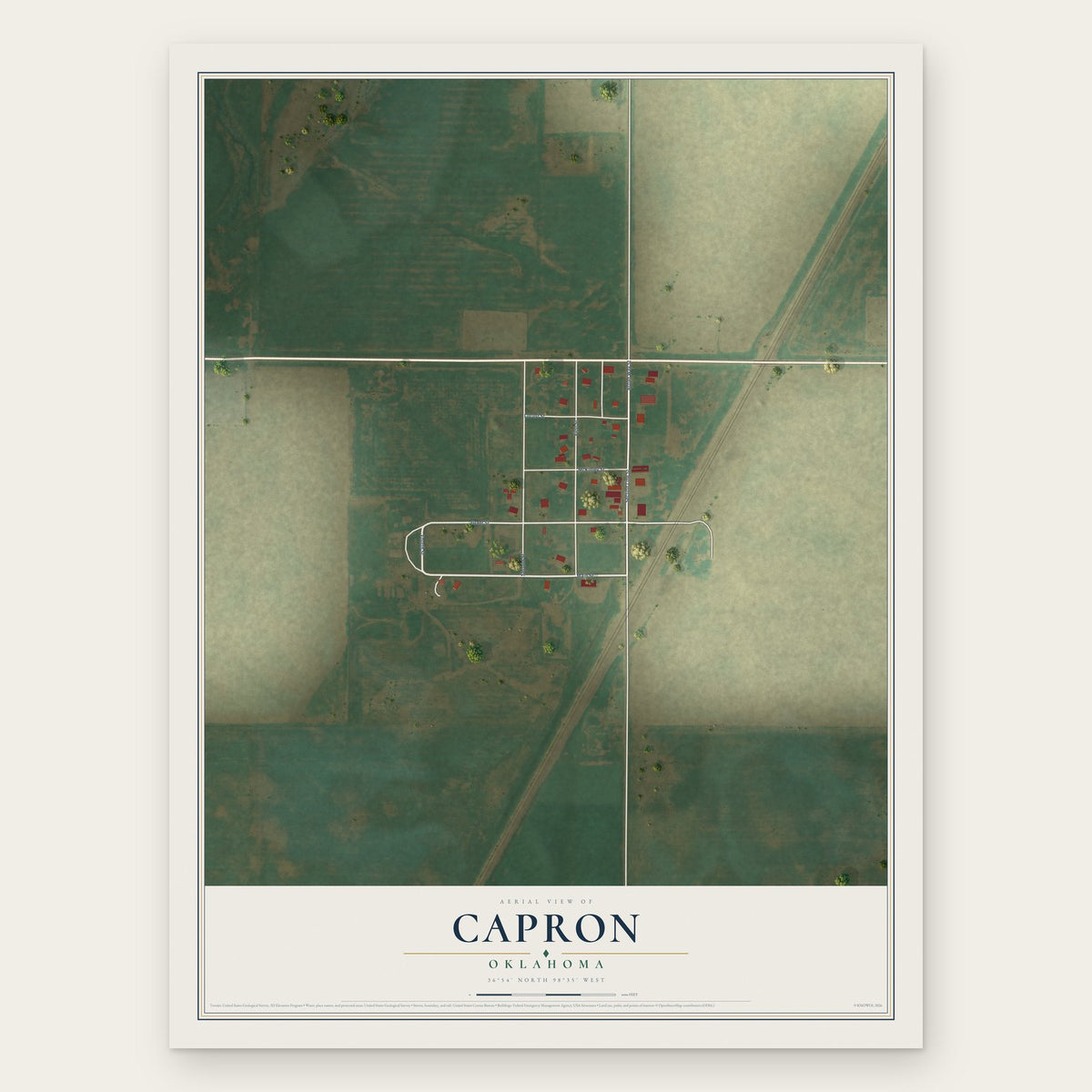 Capron, Oklahoma map print, the full design