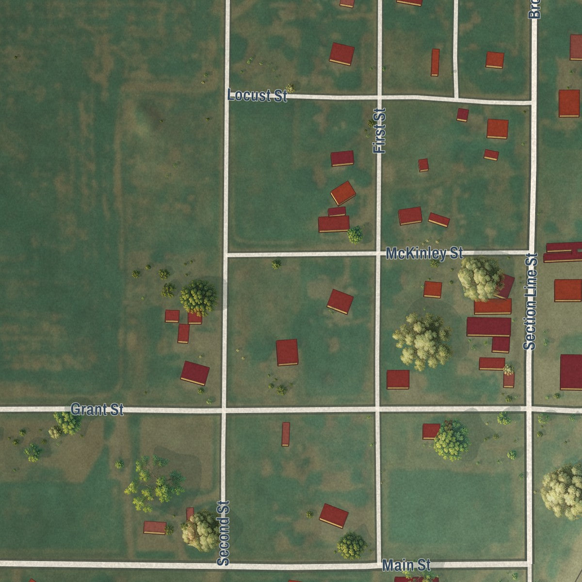 Close-up of the map of Capron, Oklahoma print showing street and building detail