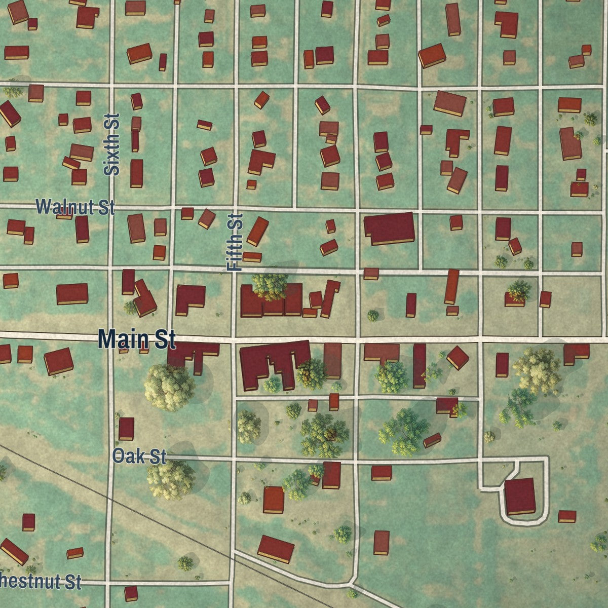 Close-up of the map of Carmen, Oklahoma print showing street and building detail
