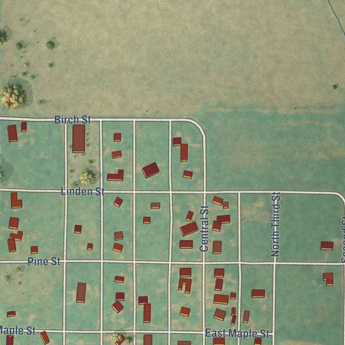 Second close-up of the map of Carmen, Oklahoma print showing more streets and buildings