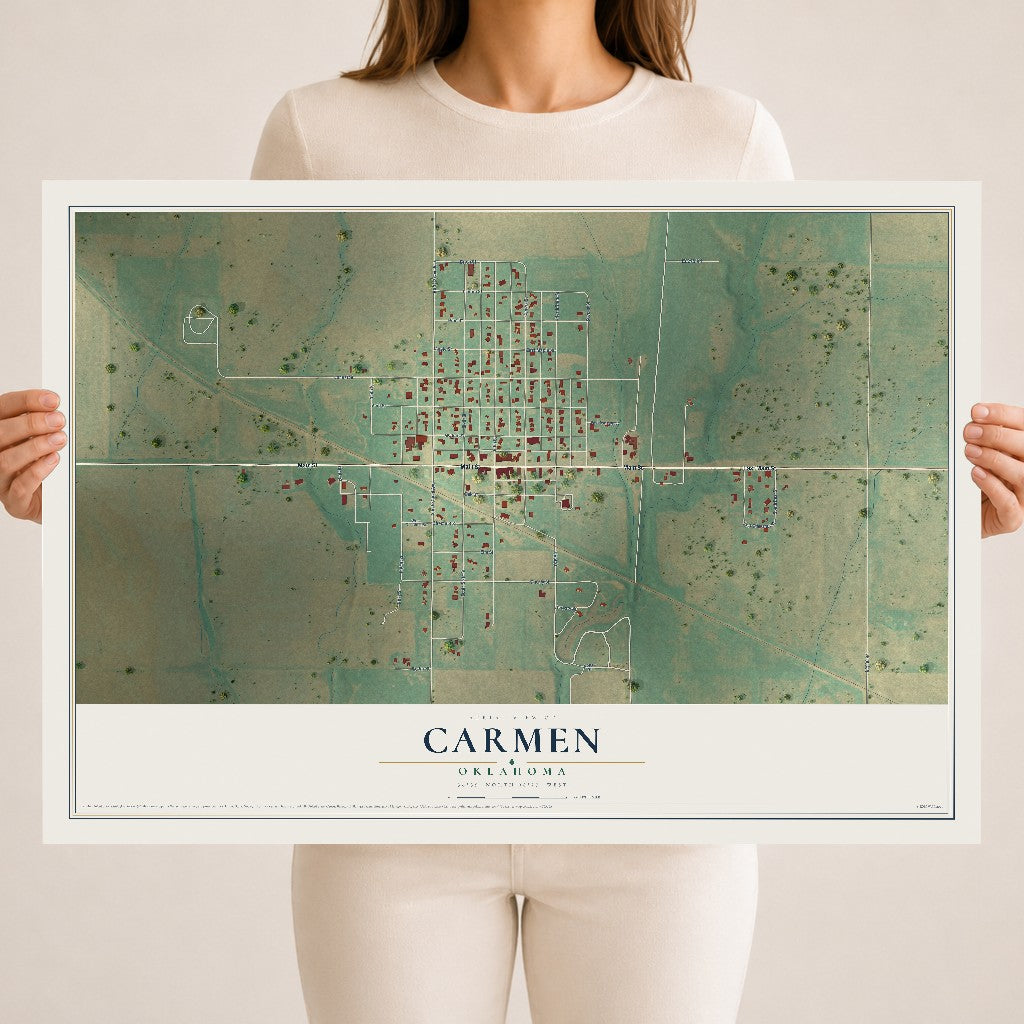 Map of Carmen, Oklahoma, 18 x 24 inch unframed archival matte print