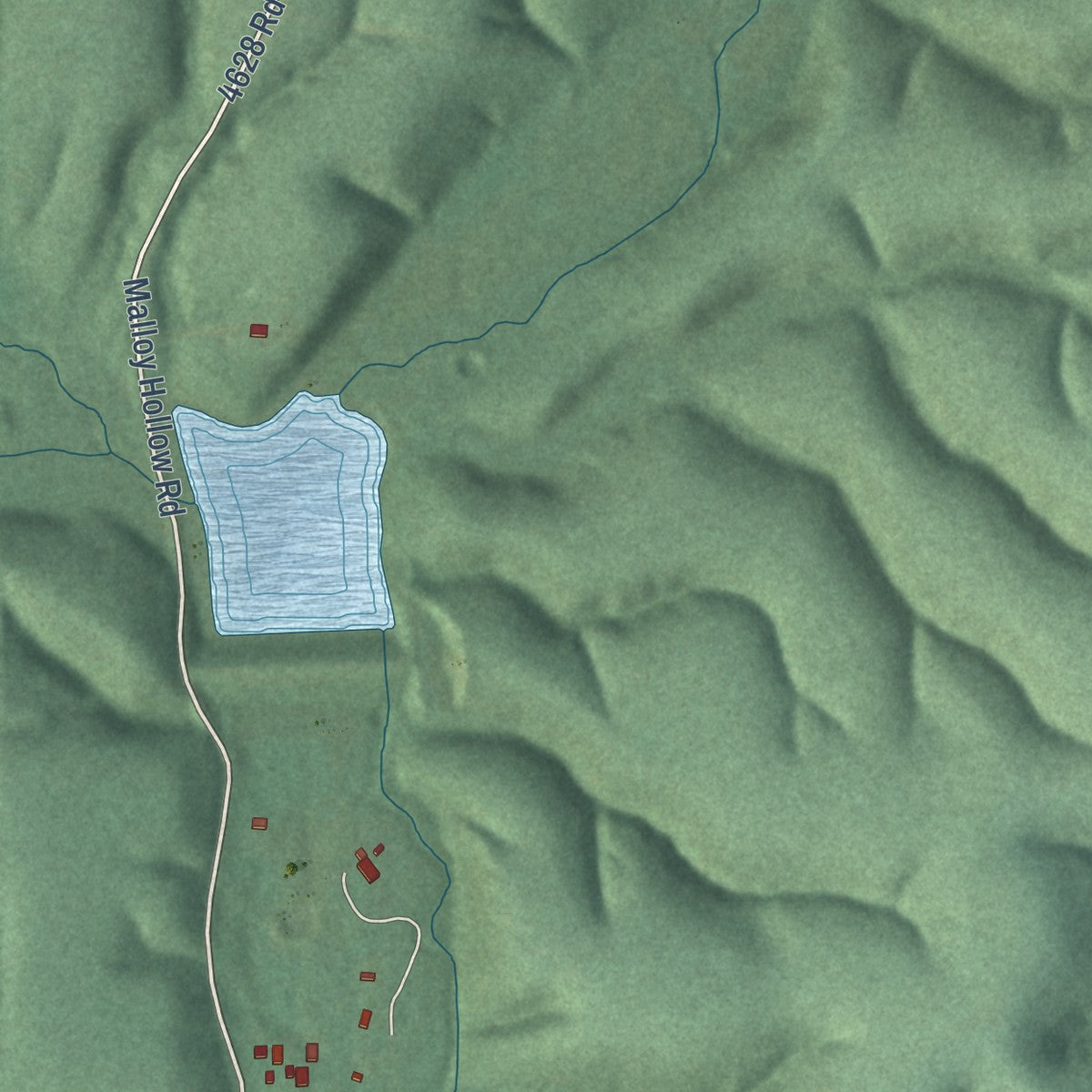 Close-up of the map of Cave Spring, Oklahoma print showing street and building detail