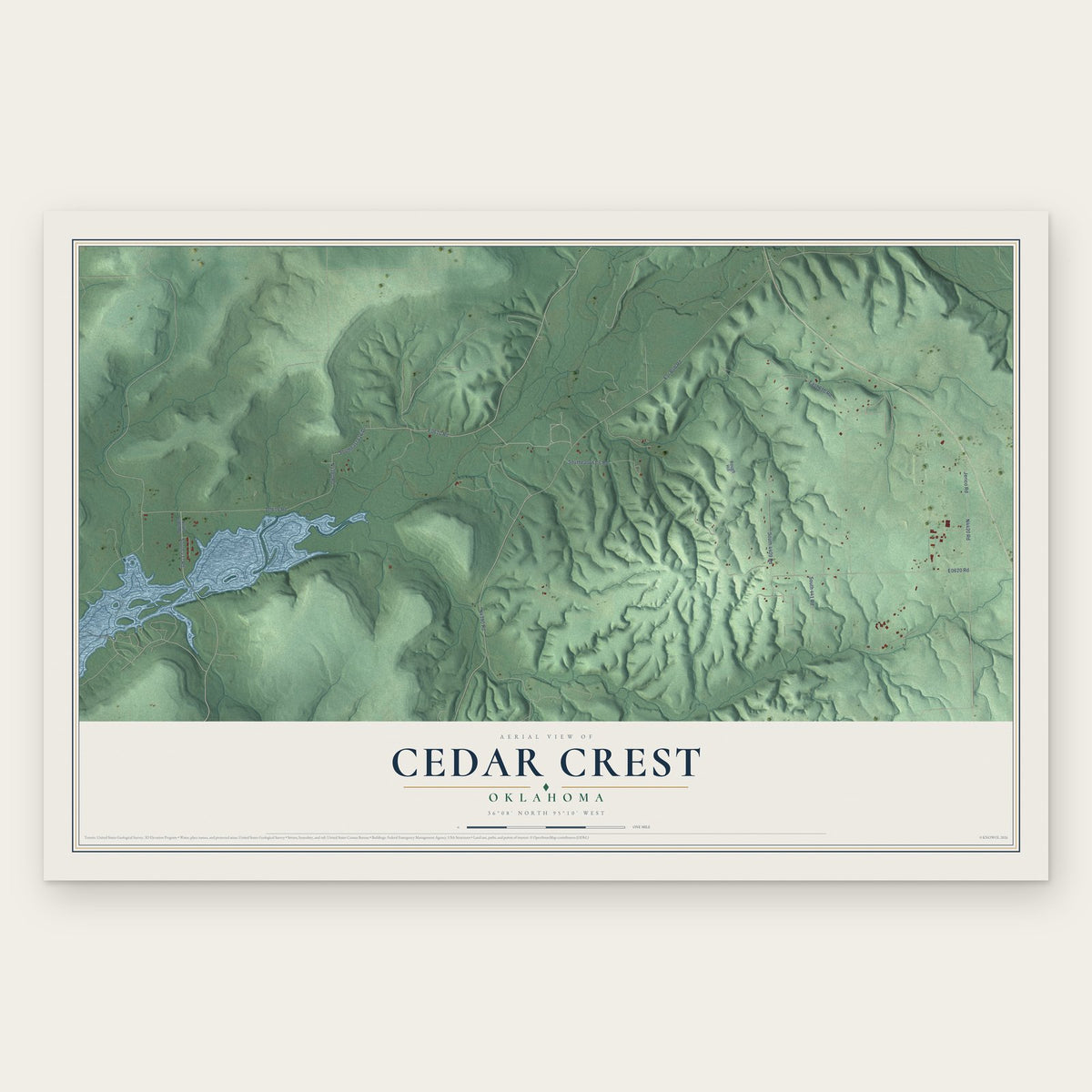 Cedar Crest, Oklahoma map print, the full design
