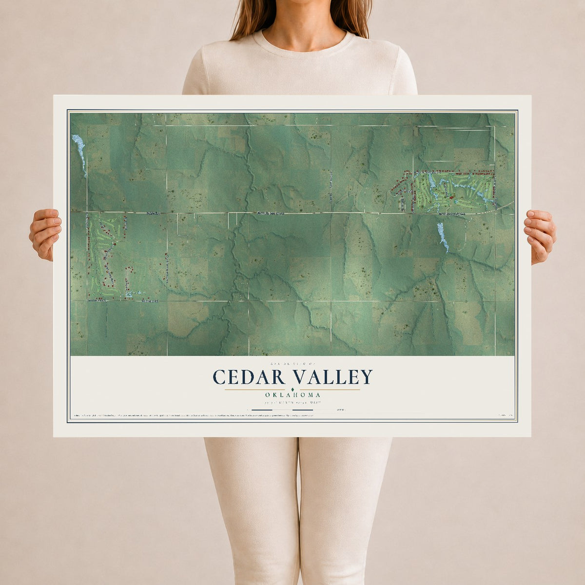 Map of Cedar Valley, Oklahoma, 24 x 36 inch unframed archival matte print