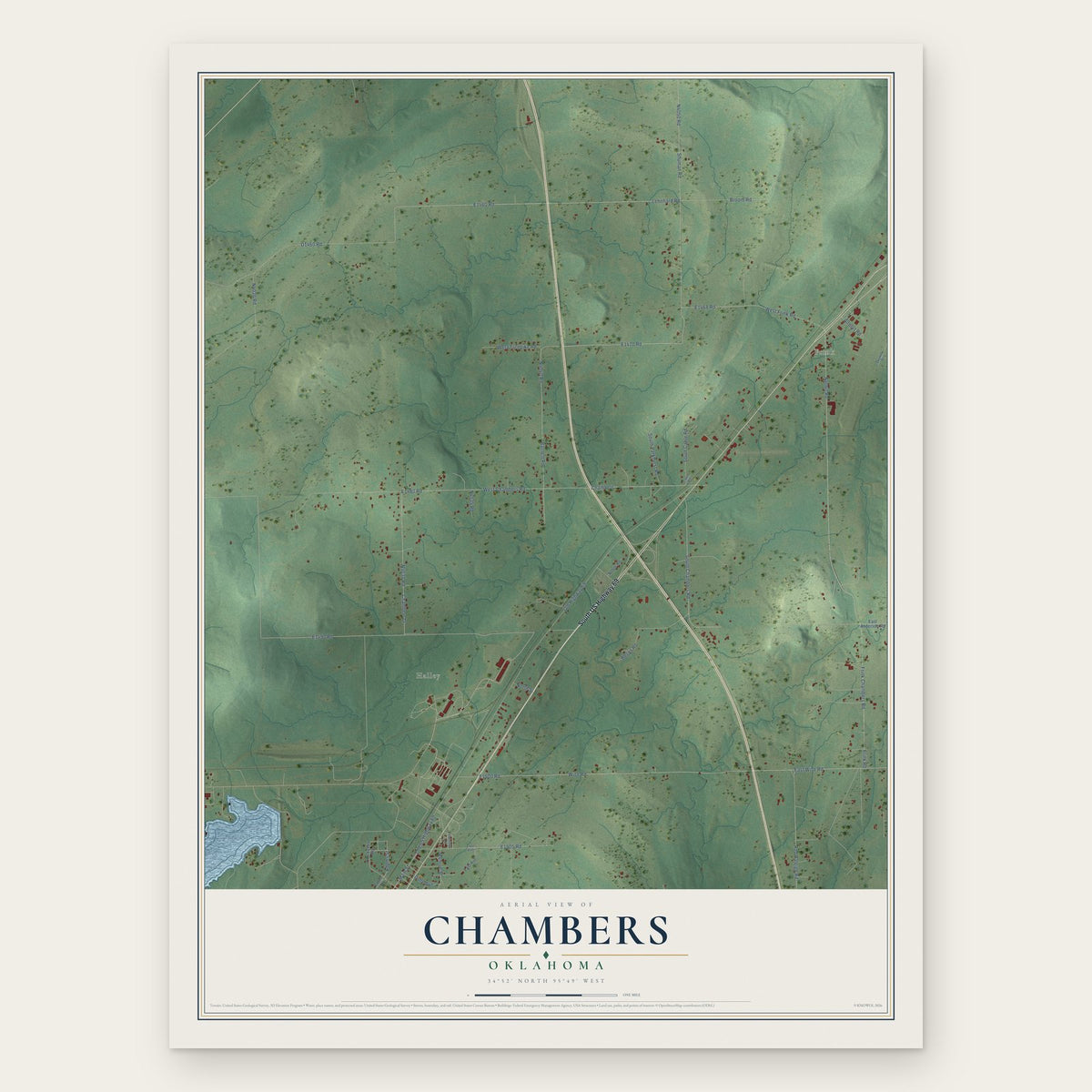 Chambers, Oklahoma map print, the full design