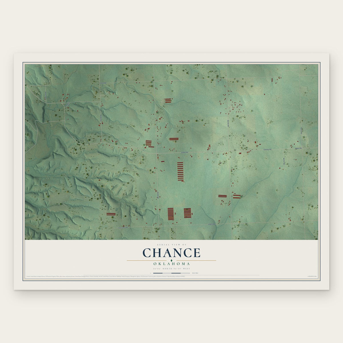 Chance, Oklahoma map print, the full design