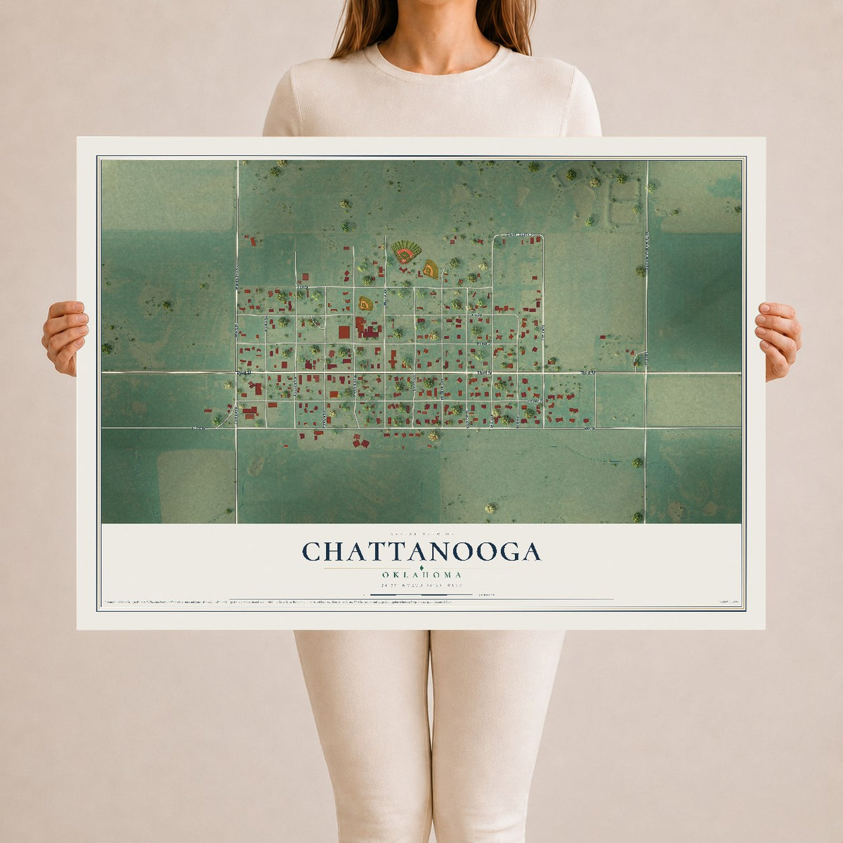 Map of Chattanooga, Oklahoma, 24 x 36 inch unframed archival matte print