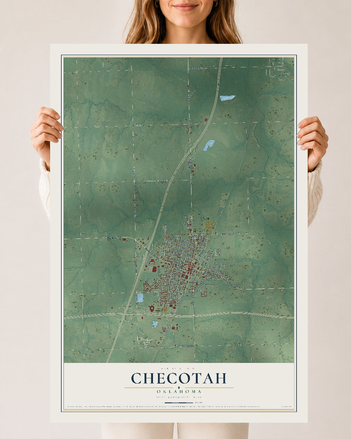 Map of Checotah, Oklahoma, 24 x 36 inch unframed archival matte print