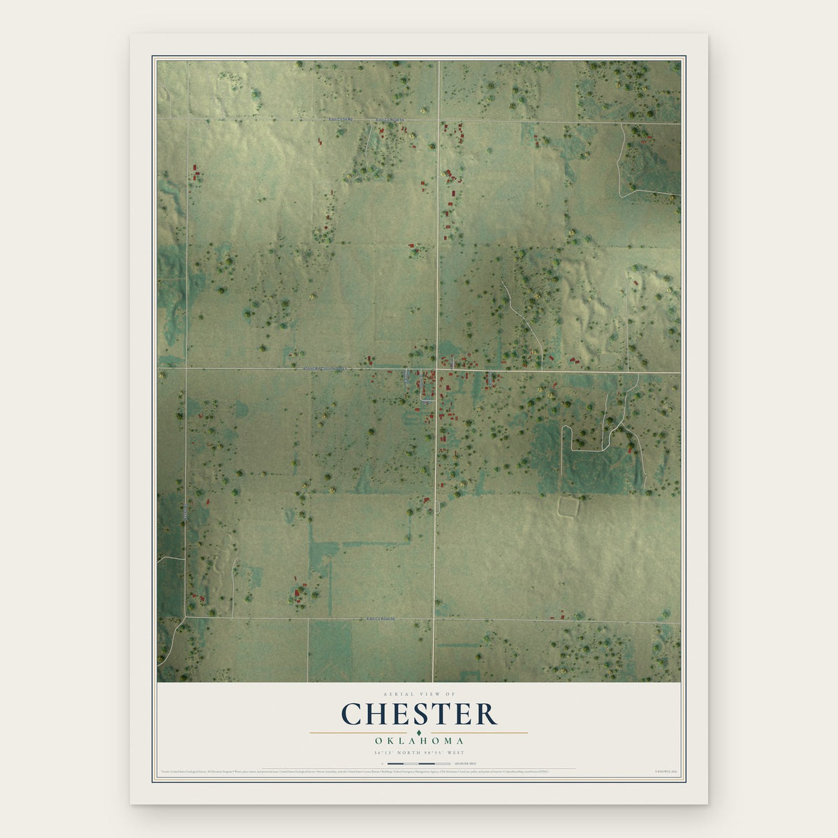 Chester, Oklahoma map print, the full design