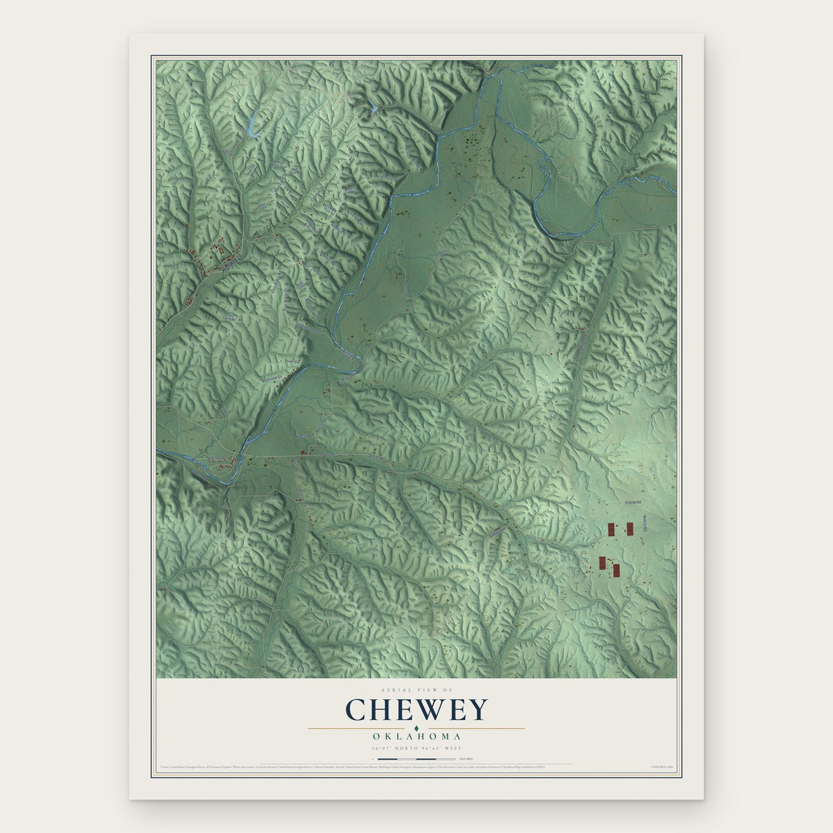 Chewey, Oklahoma map print, the full design