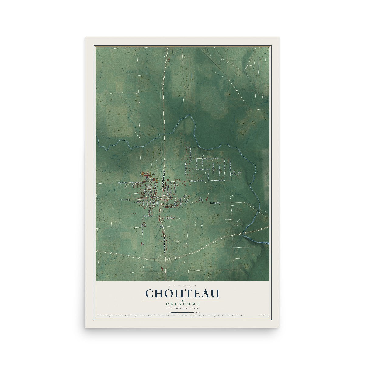 Map of Chouteau, Oklahoma, 12 x 18 inch unframed archival matte print