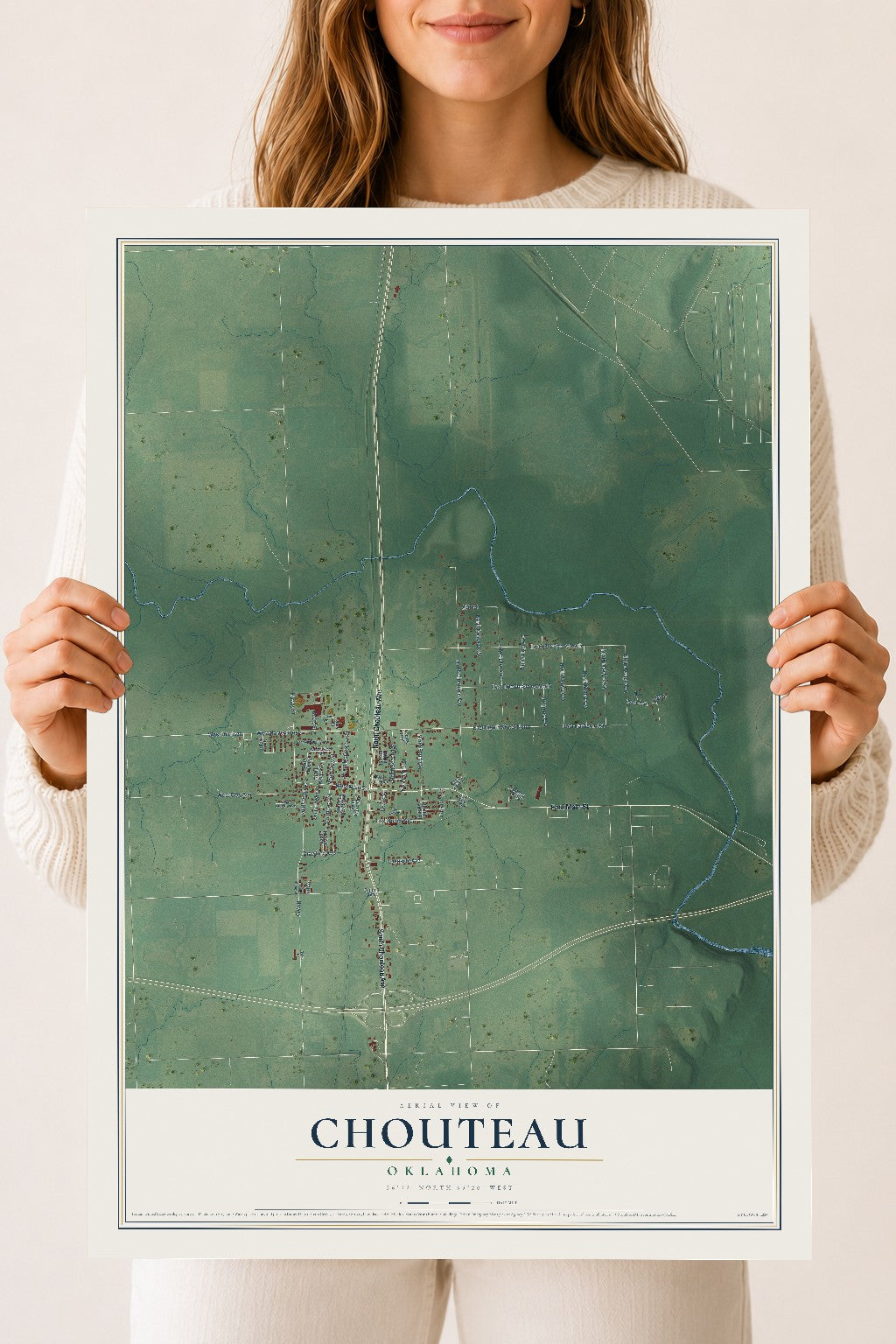 Map of Chouteau, Oklahoma, 18 x 24 inch unframed archival matte print