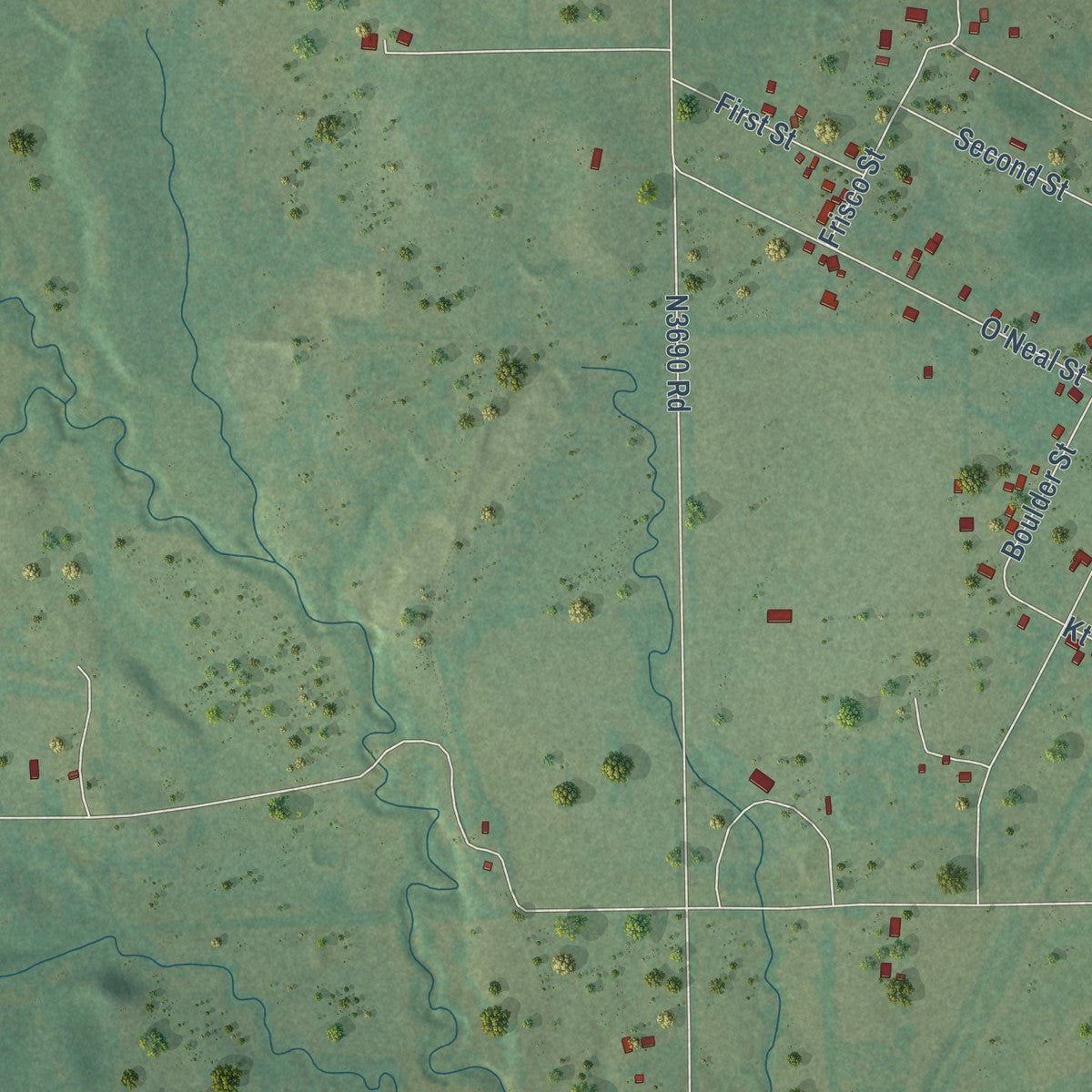 Close-up of the map of Clarita, Oklahoma print showing street and building detail