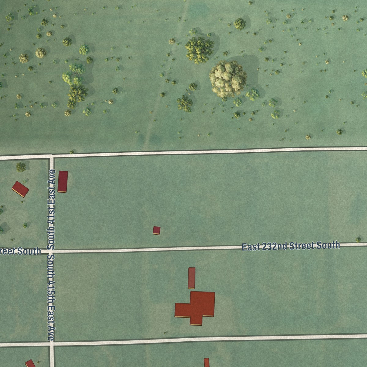 Close-up of the map of Clarksville, Oklahoma print showing street and building detail