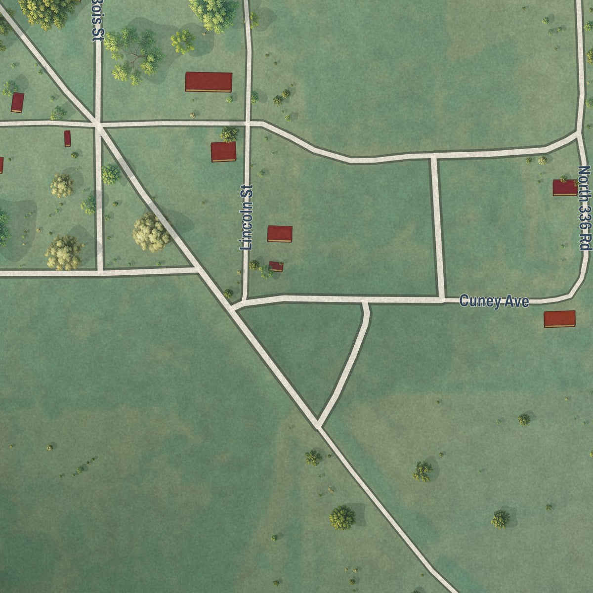 Close-up of the map of Clearview, Oklahoma print showing street and building detail