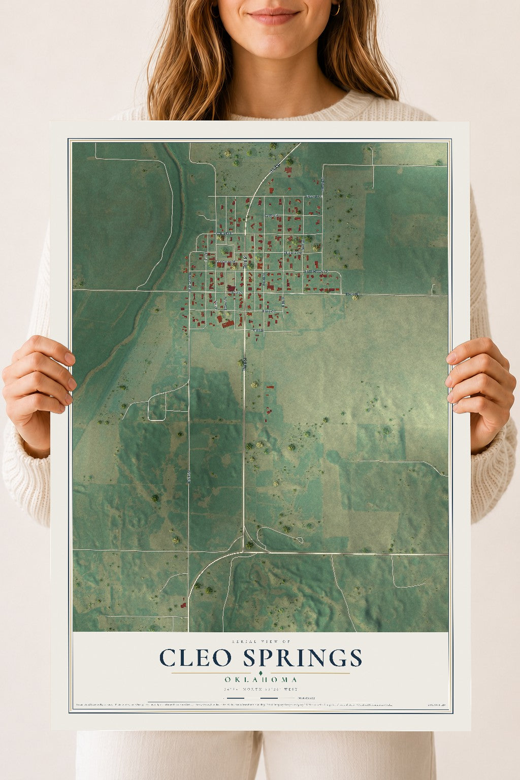 Map of Cleo Springs, Oklahoma, 18 x 24 inch unframed archival matte print