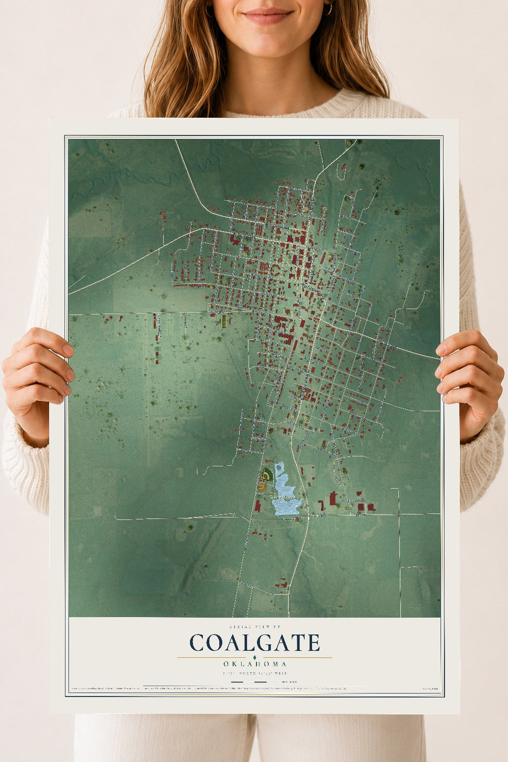 Map of Coalgate, Oklahoma, 18 x 24 inch unframed archival matte print