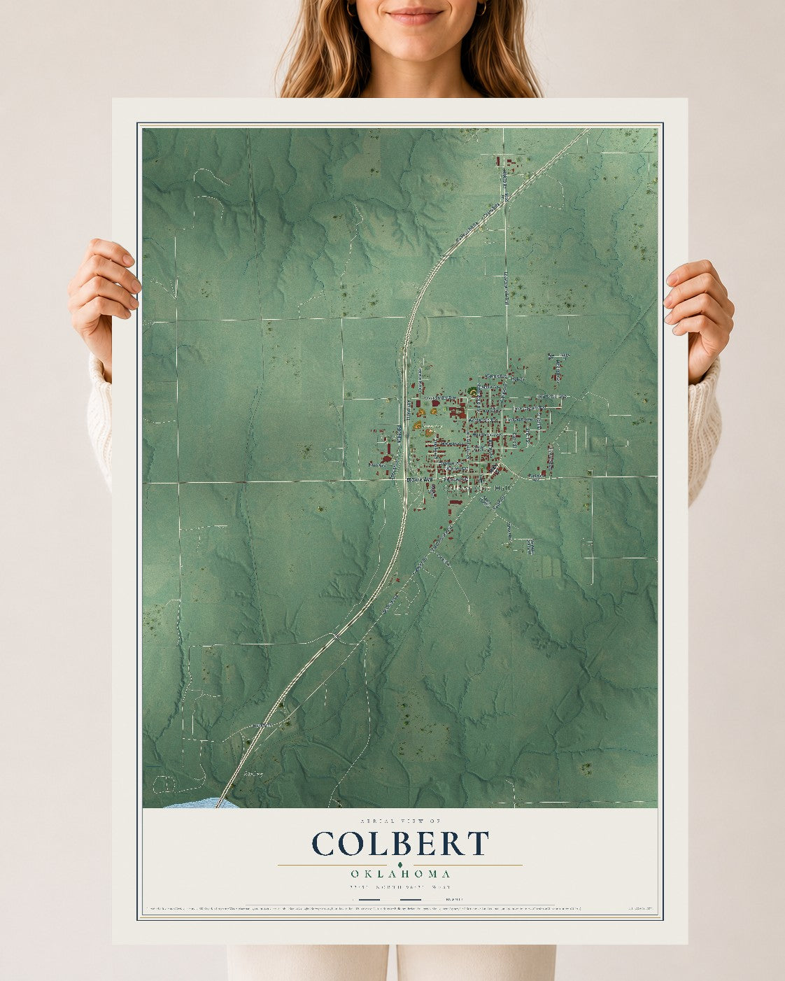Map of Colbert, Oklahoma, 24 x 36 inch unframed archival matte print