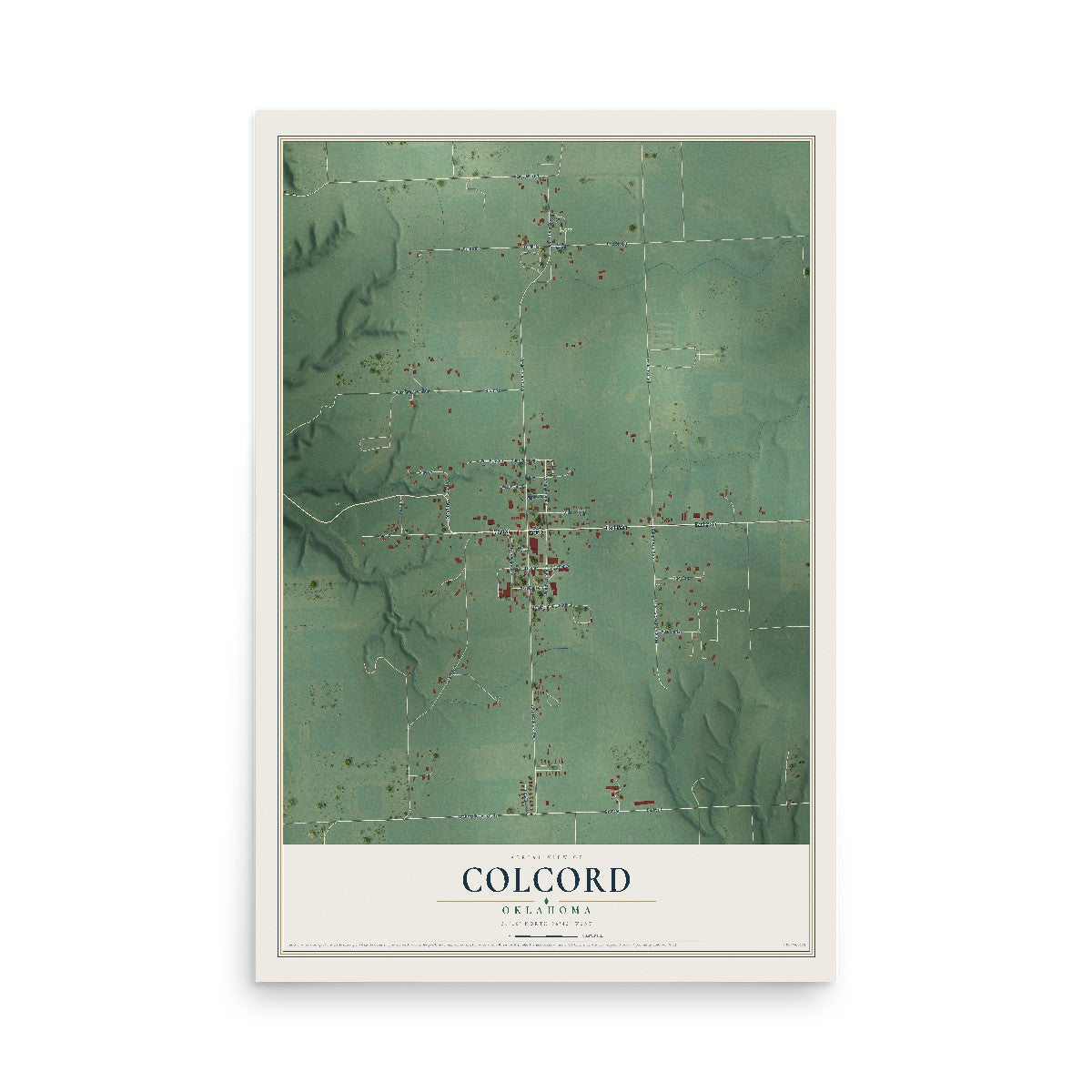 Map of Colcord, Oklahoma, 12 x 18 inch unframed archival matte print