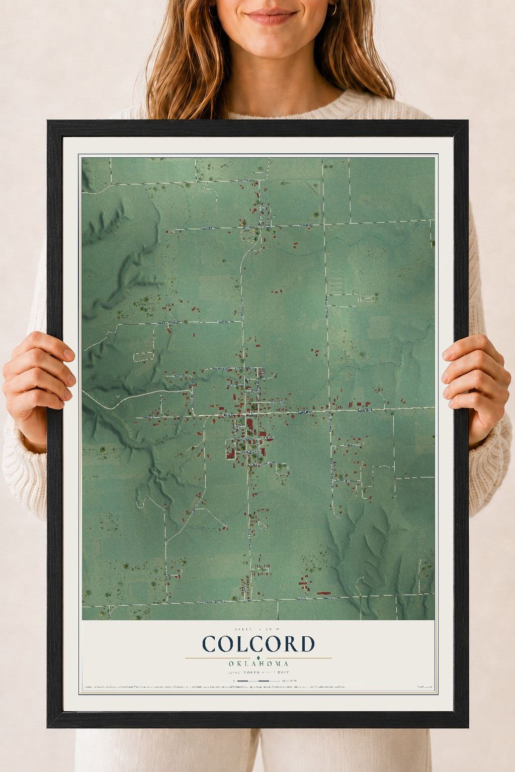Map of Colcord, Oklahoma, 18 x 24 inch print in a black wood frame