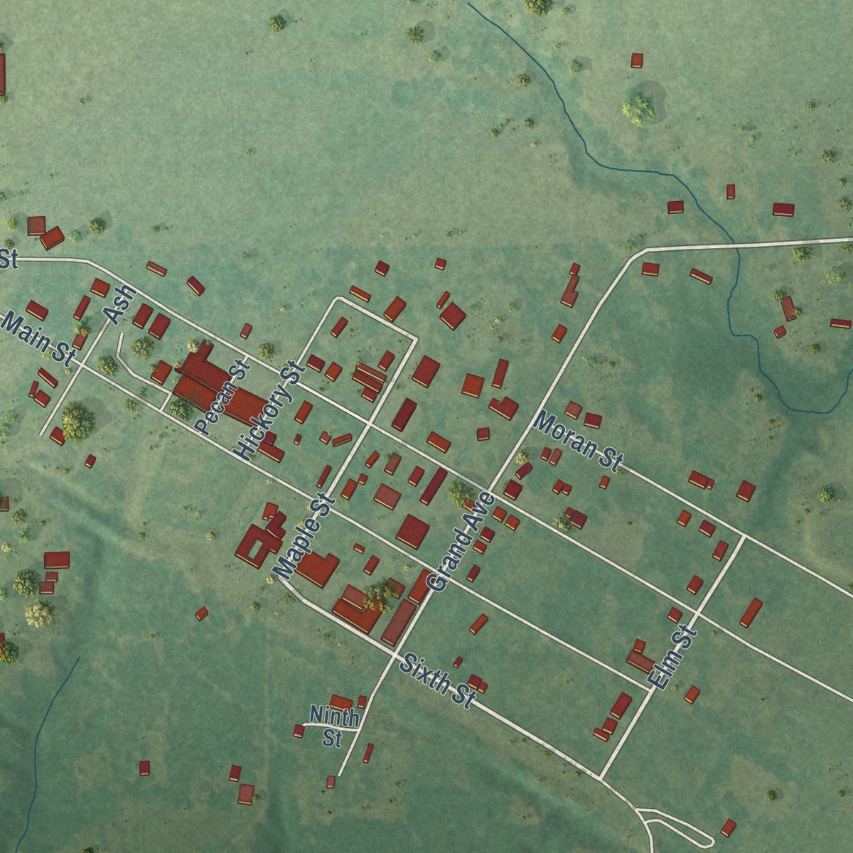 Close-up of the map of Coleman, Oklahoma print showing street and building detail