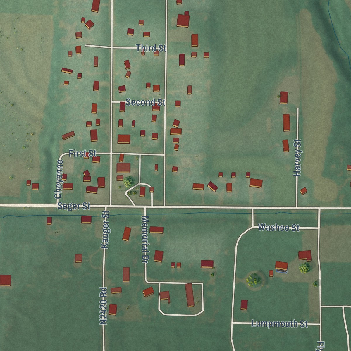 Close-up of the map of Colony, Oklahoma print showing street and building detail