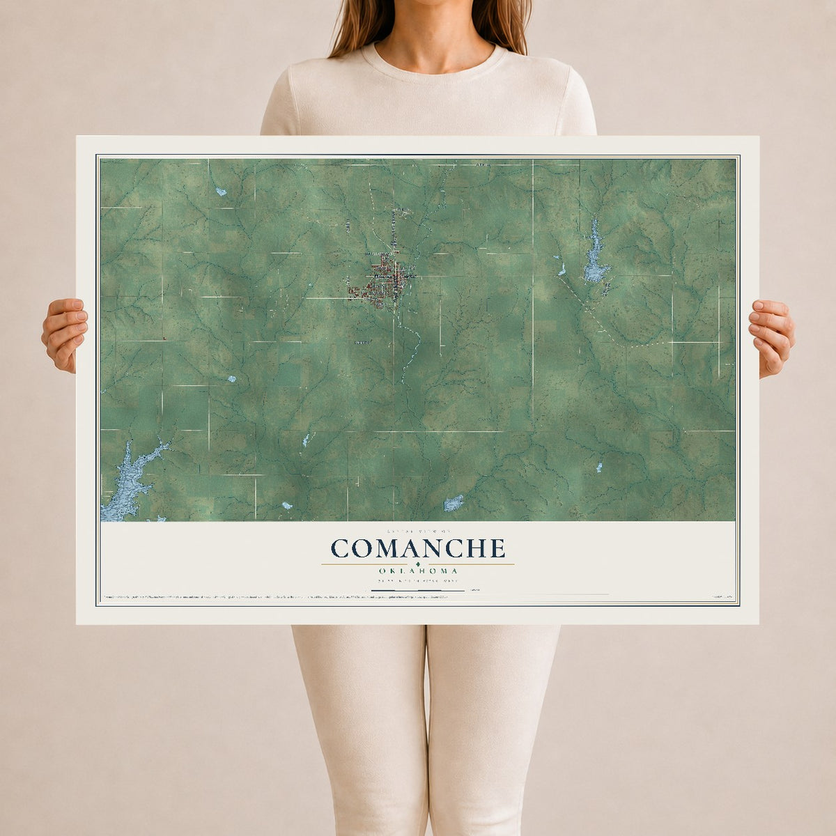 Map of Comanche, Oklahoma, 24 x 36 inch unframed archival matte print