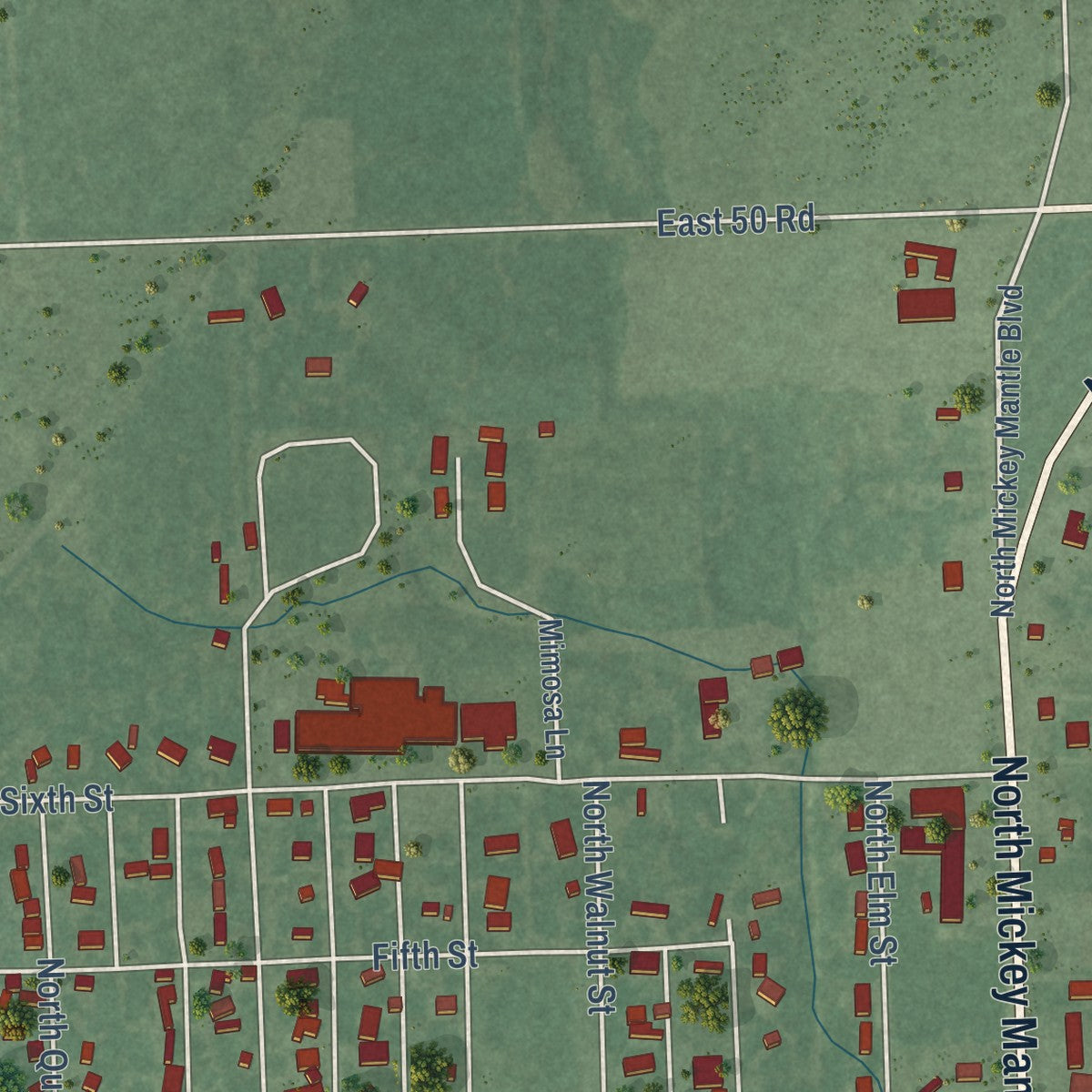 Second close-up of the map of Commerce, Oklahoma print showing more streets and buildings