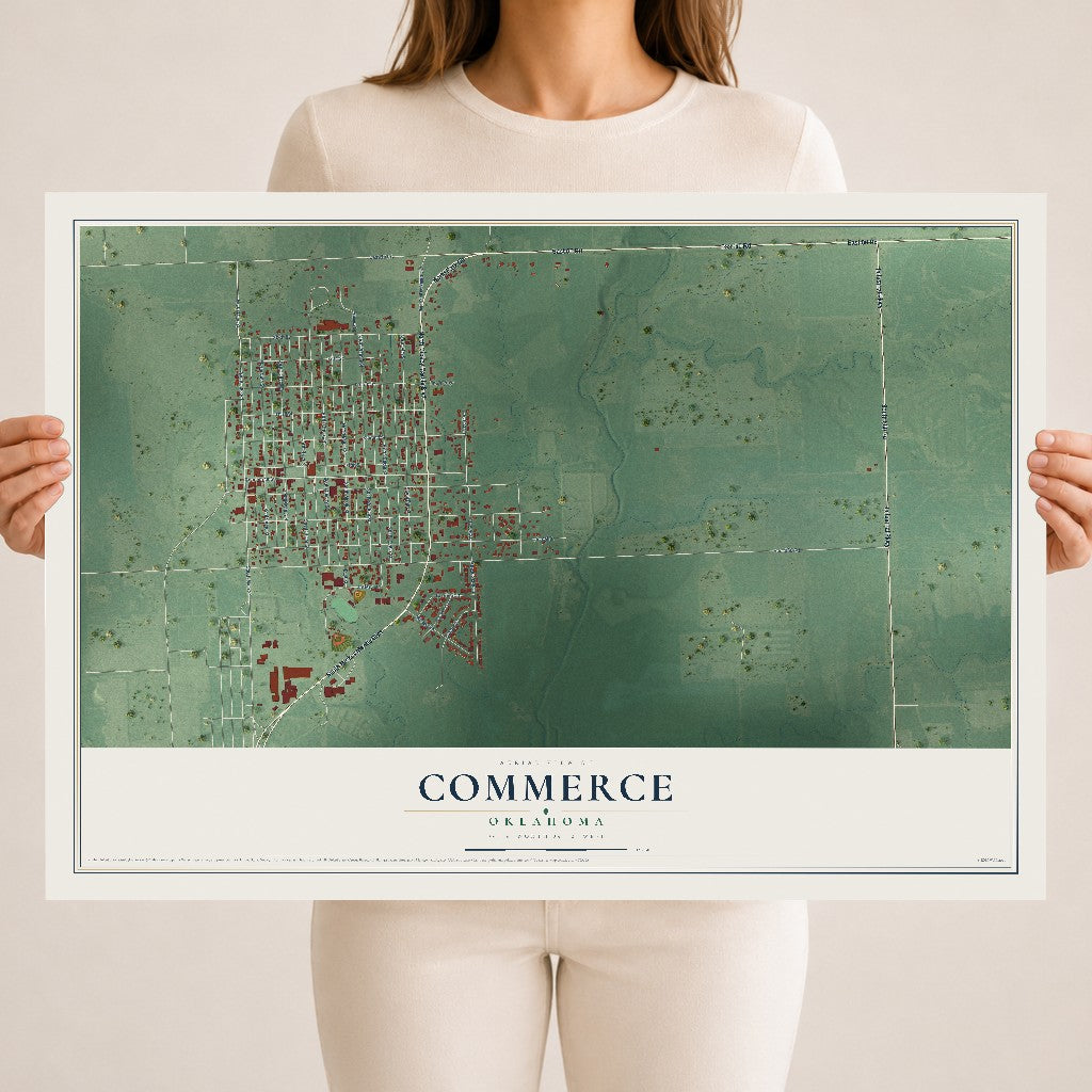 Map of Commerce, Oklahoma, 18 x 24 inch unframed archival matte print