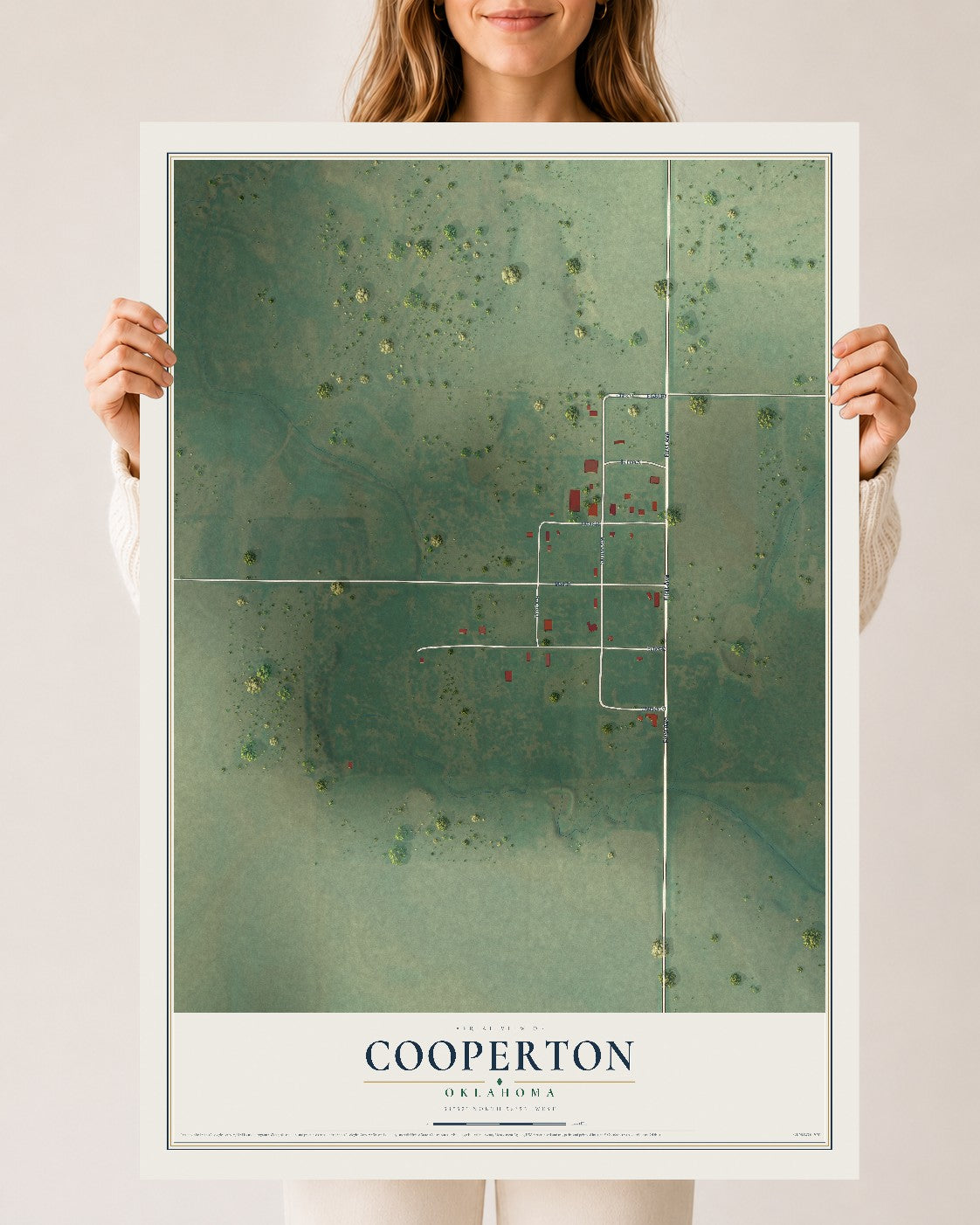 Map of Cooperton, Oklahoma, 24 x 36 inch unframed archival matte print