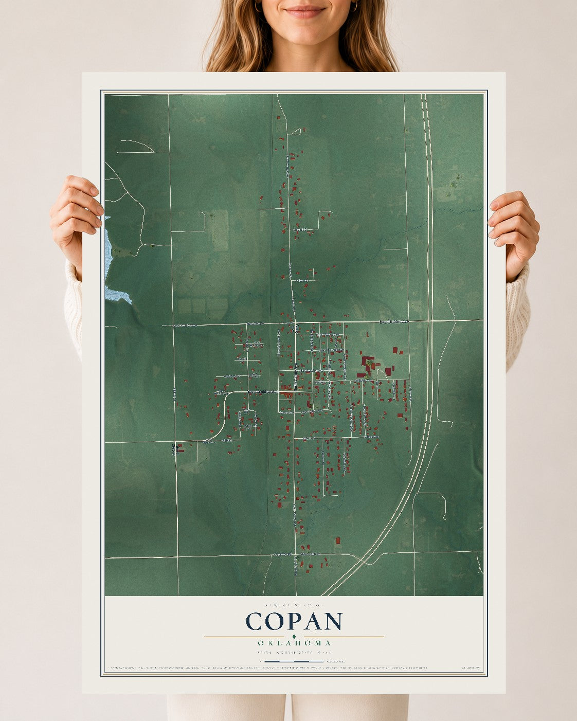 Map of Copan, Oklahoma, 24 x 36 inch unframed archival matte print