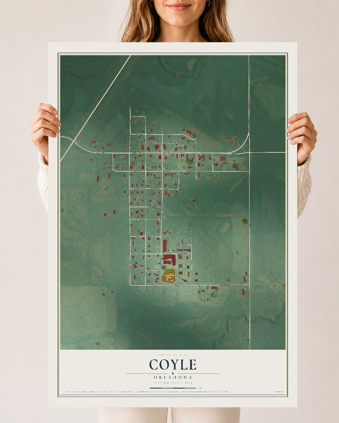 Map of Coyle, Oklahoma, 24 x 36 inch unframed archival matte print