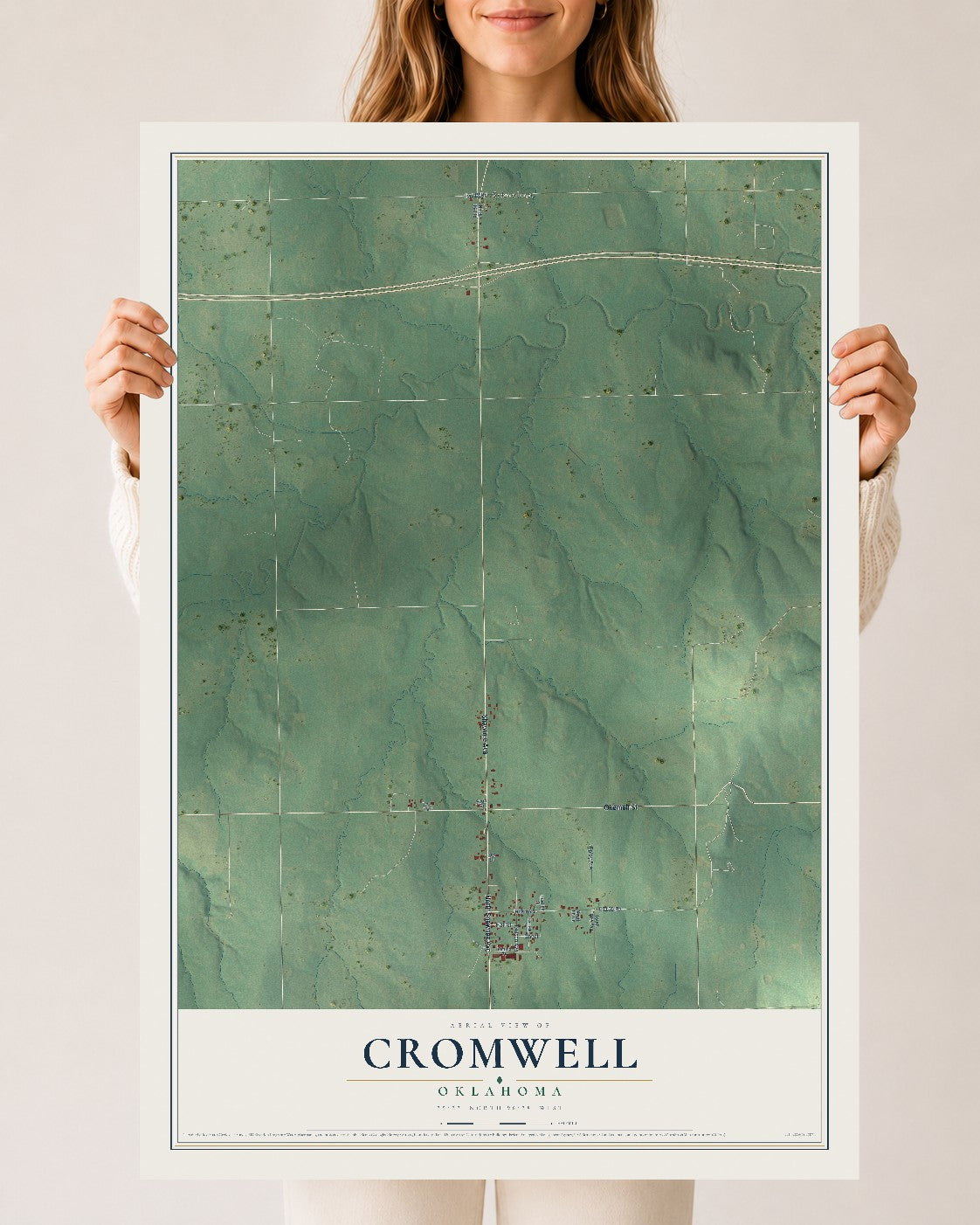 Map of Cromwell, Oklahoma, 24 x 36 inch unframed archival matte print