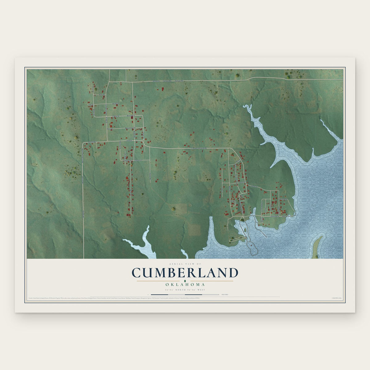 Cumberland, Oklahoma map print, the full design