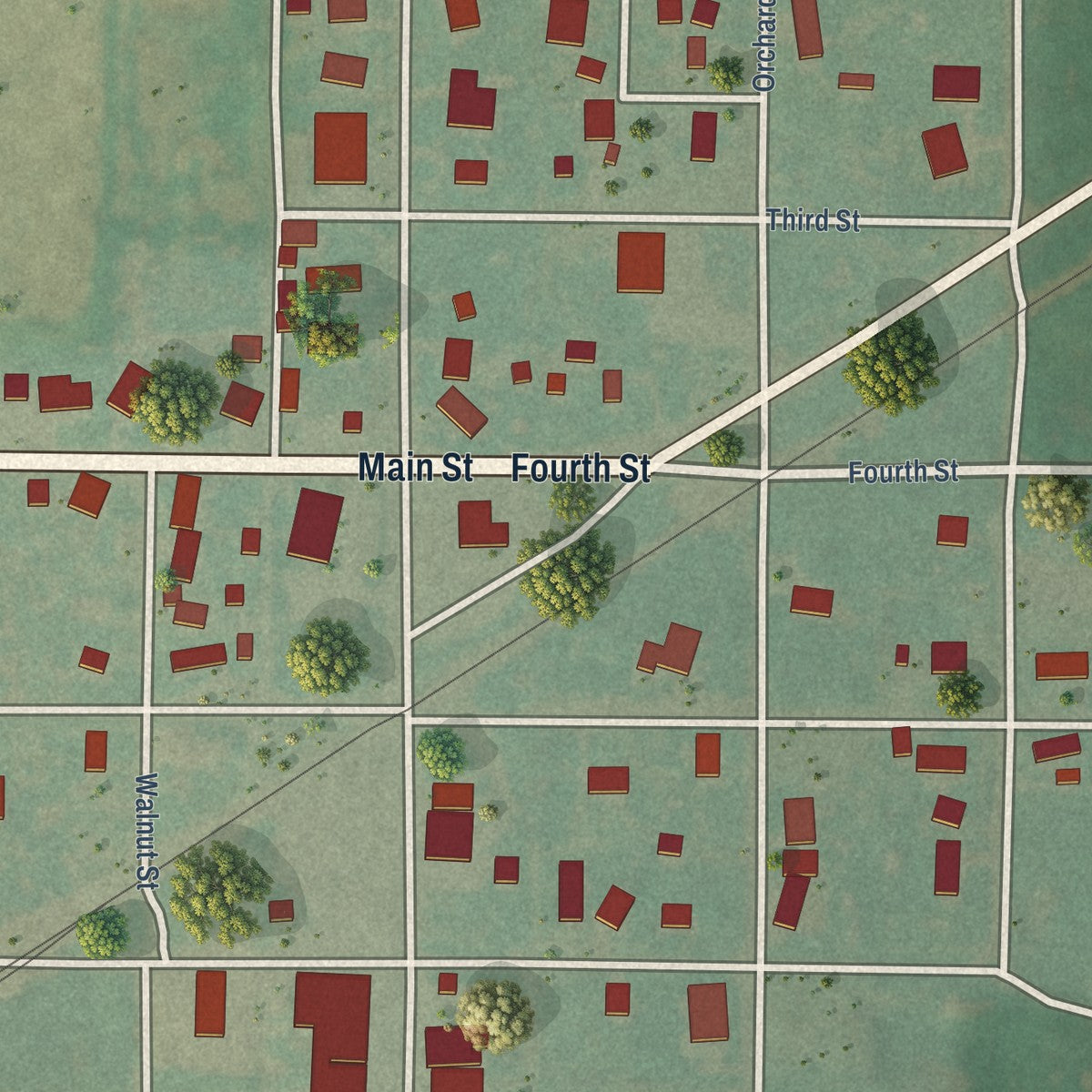 Close-up of the map of Custer City, Oklahoma print showing street and building detail